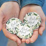 Alabaster Floral Wreath Bridesmaid 6 Cm Round Badge<br><div class="desc">Identify the key players at your bridal shower with our elegant,  sweetly chic floral buttons. Button features a green and white watercolor floral wreath with "bridesmaid" inscribed inside in hand lettered script.</div>
