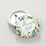 Alabaster Floral Wreath Flower Girl 6 Cm Round Badge<br><div class="desc">Identify the key players at your bridal shower with our elegant,  sweetly chic floral buttons. Button features a green and white watercolor floral wreath with "flower girl" inscribed inside in hand lettered script.</div>