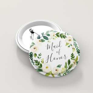 Alabaster Floral Wreath Maid of Honour 6 Cm Round Badge
