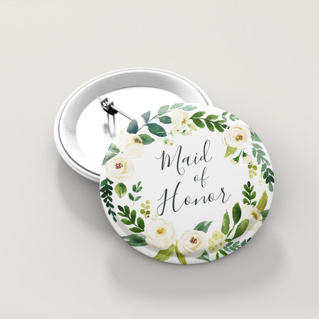 Alabaster Floral Wreath Maid of Honour 6 Cm Round Badge (Creator Uploaded)