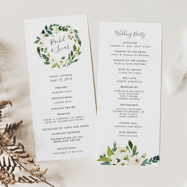 Alabaster Floral Wreath Wedding Ceremony Program (Creator Uploaded)
