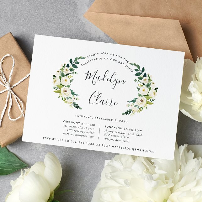 Alabaster Laurel Christening or Baptism Invitation (Creator Uploaded)