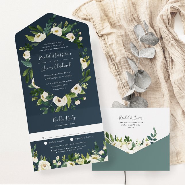Alabaster | White Floral Frame Wedding All In One Invitation (Creator Uploaded)