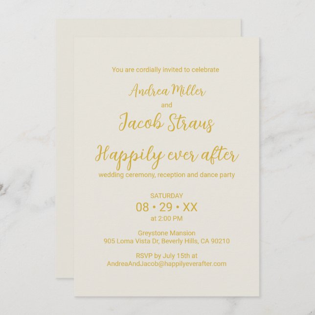 Alabaster White Gold Happily Ever After Wedding Invitation (Front/Back)