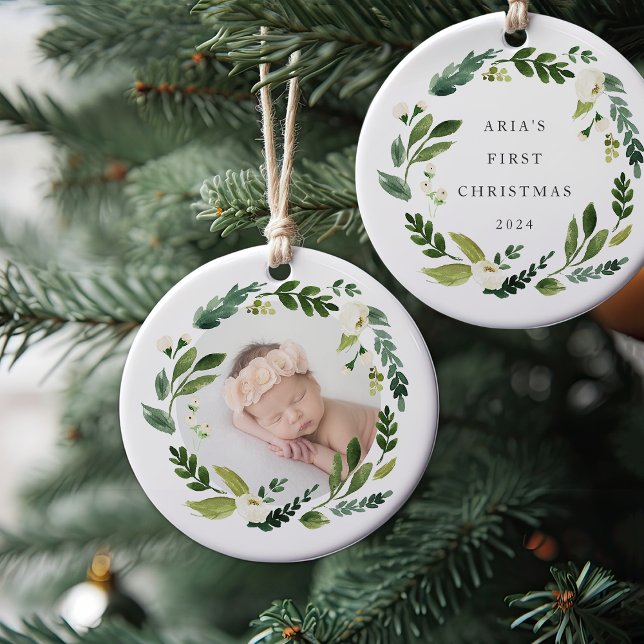 Alabaster Wreath Baby Photo Christmas Ceramic Tree Decoration (Creator Uploaded)