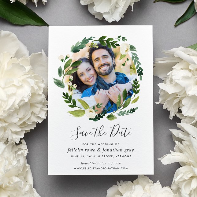 Alabaster Wreath | Photo Save the Date Card (Creator Uploaded)