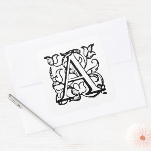 Aladdin O'Brien Monogram Letter A on White Square Sticker