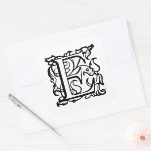 Aladdin O'Brien Monogram Letter E on White Square Sticker