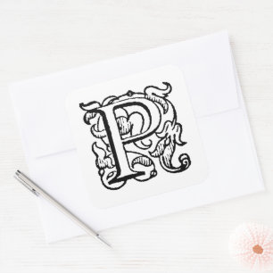 Aladdin O'Brien Monogram Letter P on White Square Sticker