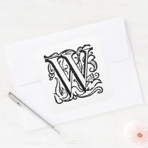 Aladdin O'Brien Monogram Letter W on White Square Sticker