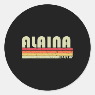 Alaina Gift Name Personalised Retro Vintage 80s 90 Classic Round Sticker
