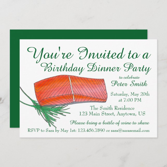 Alaksan Salmon Seafood Birthday Dinner Party Invitation (Front/Back)