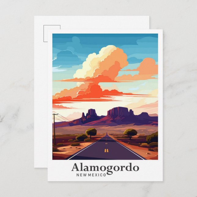 Alamogordo New Mexico Vintage Travel Illustration Postcard (Front/Back)