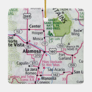 Alamosa CO Map Ceramic Ornament