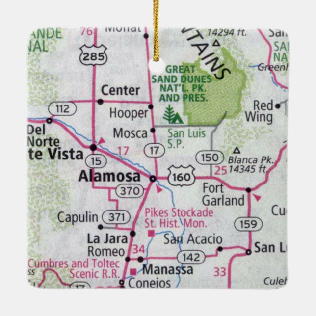 Alamosa CO Map Ceramic Ornament (Back)