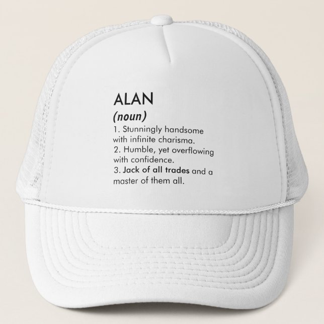 Alan name, Editable name, Custom name Trucker Hat (Front)