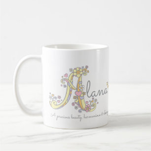 Alana letter A name meaning monogram mug
