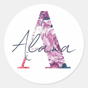 Alana Name Custom Sticker Girls Label Floral Pink