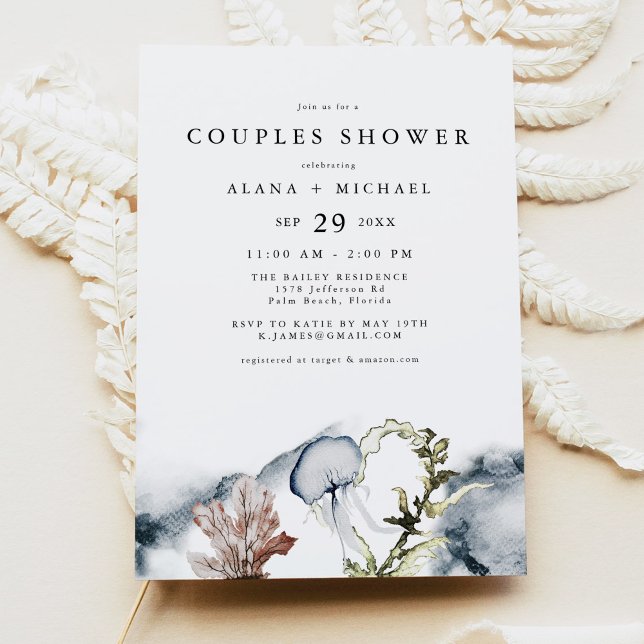 ALANA Tropical Ocean Coral Beach Couples Shower Invitation (Creator Uploaded)
