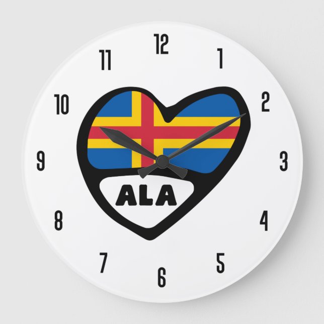 Åland Islands Country Code ALA Flag Heart Large Clock (Front)