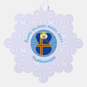 Åland Islands Flag Angel Personalised Tree Decoration Card