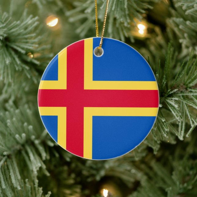 Aland Islands Flag Personalised Custom Ceramic Ornament (Tree)