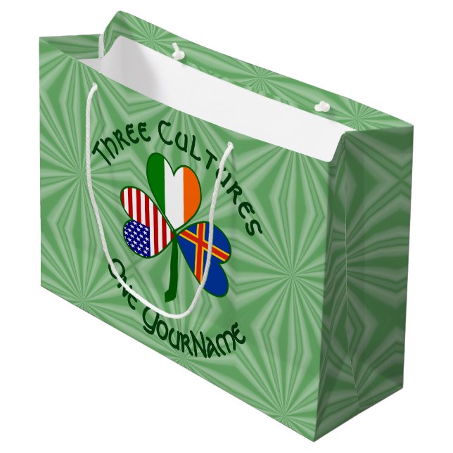 Åland Islands Ireland USA Shamrock Personalised  Large Gift Bag (Front Angled)