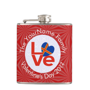 Åland Islands Red Letter LOVE Flag Personalised Hip Flask