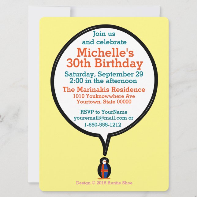 Åland Islands Talking Ms Penguin Personalised  Invitation (Front)