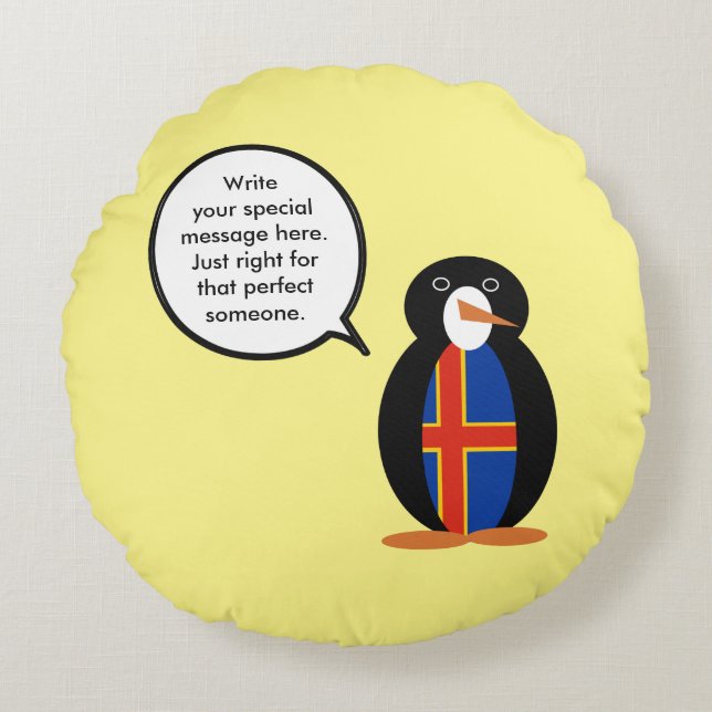 Åland Islands Talking Ms Penguin Personalised  Round Cushion (Front)
