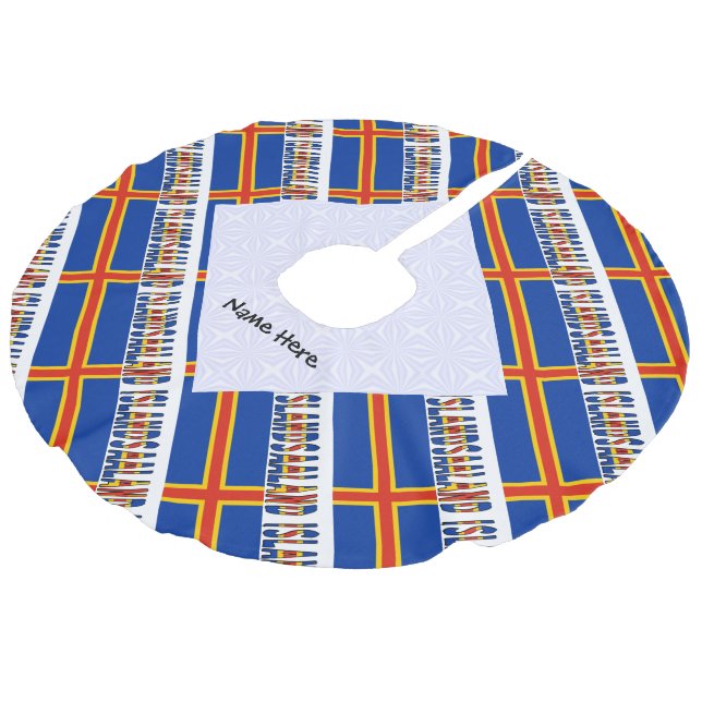 Ålander Åland Islands Flag Tiled Personalised  Faux Linen Tree Skirt (Angled)