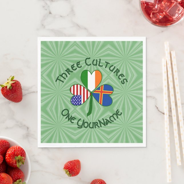 Ålander Irish American Flags Shamrock Paper Napkin (Insitu)