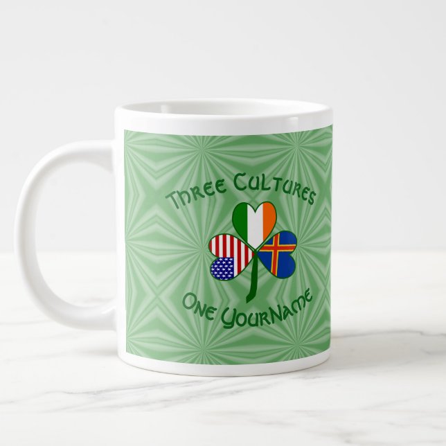 Ålander Irish American Flags Shamrock Personalised Large Coffee Mug (Left)