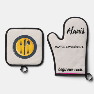 Alanis mum's sweetheart beginner cook oven mitt & pot holder set
