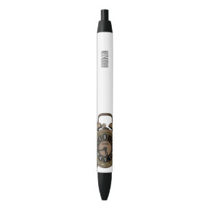 Alarm clock cartoon illustration black ink pen