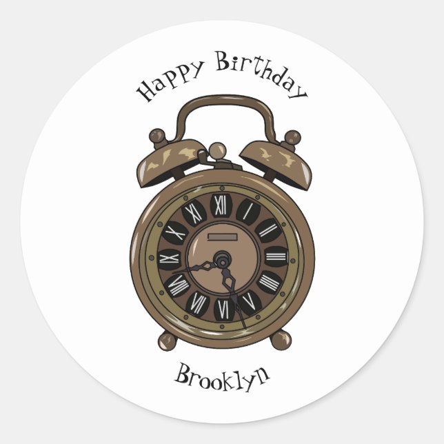 Alarm clock cartoon illustration classic round sticker (Front)