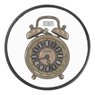 Alarm clock cartoon illustration hockey puck