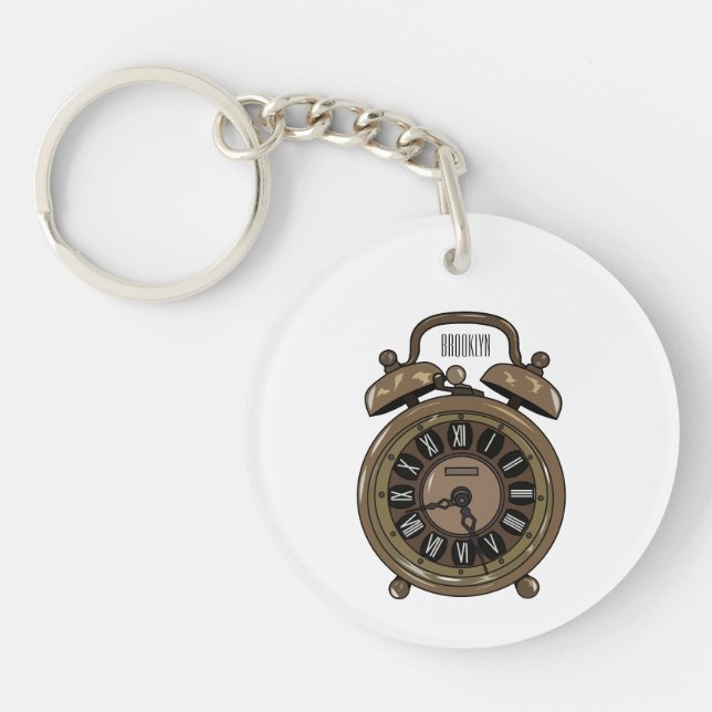 Alarm clock cartoon illustration key ring (Front)