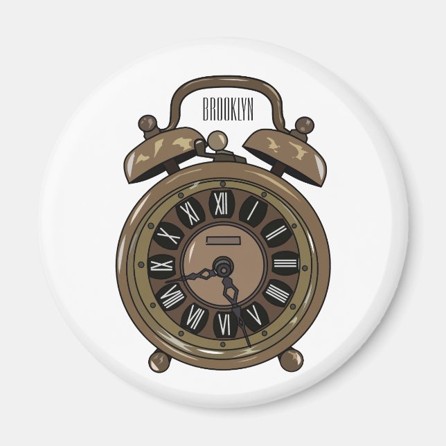 Alarm clock cartoon illustration magnet (Front)