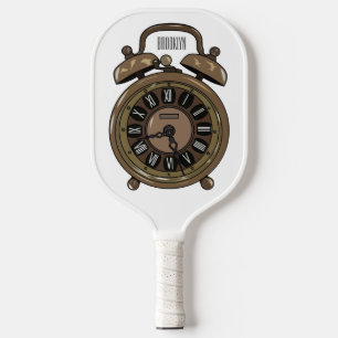 Alarm clock cartoon illustration pickleball paddle