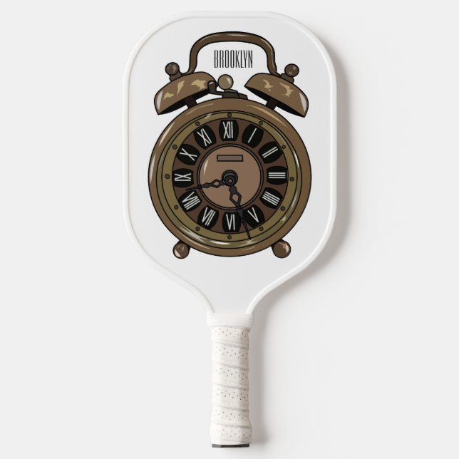 Alarm clock cartoon illustration pickleball paddle (Front)