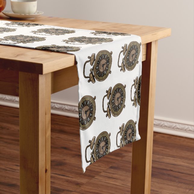 Alarm clock cartoon illustration short table runner (In Situ)