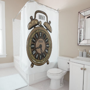 Alarm clock cartoon illustration shower curtain