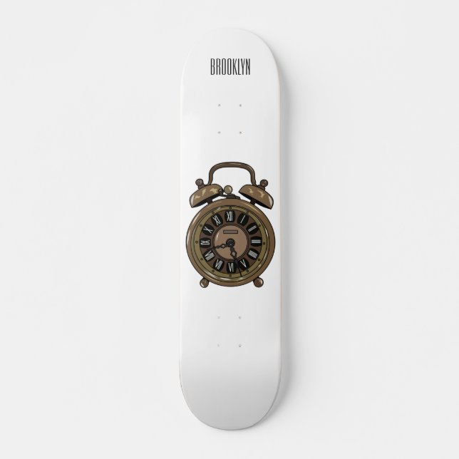 Alarm clock cartoon illustration skateboard (Front)
