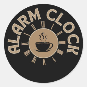ALARM CLOCK RETRO MORNING COFFEE LOVER CLASSIC ROUND STICKER