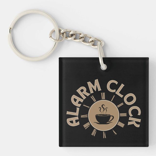 ALARM CLOCK RETRO MORNING COFFEE LOVER KEY RING (Front)