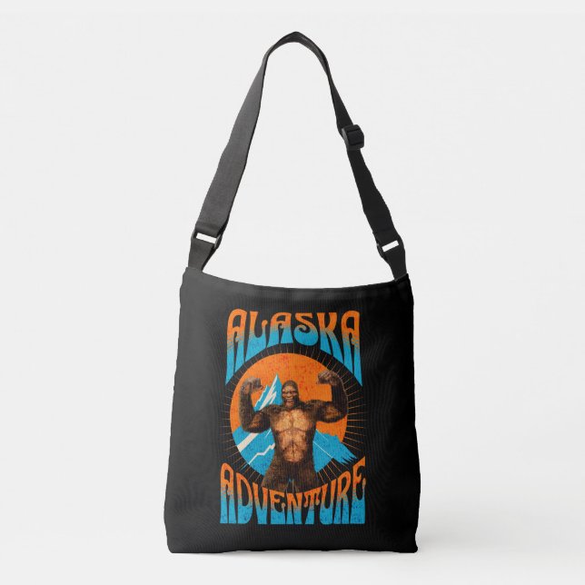 Alaska Adventure Funny Sasquatch Crossbody Bag (Front)