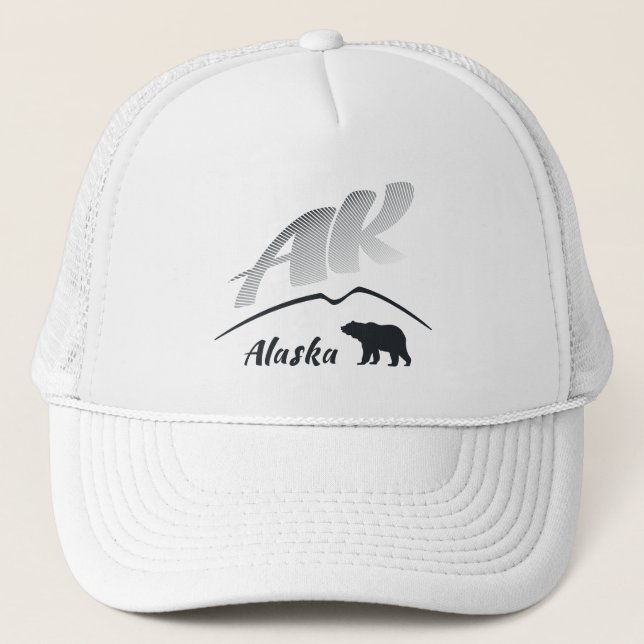 Alaska (AK) Kodiak brown bear - Black Logo Trucker Hat (Front)