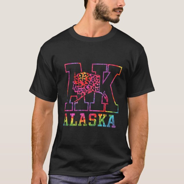 Alaska AK State Map with Leopard Pattern Fill T-Shirt (Front)