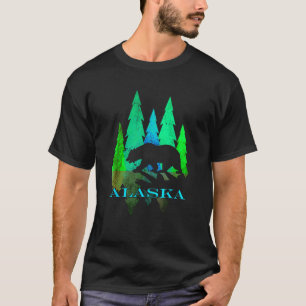 Alaska Alaskan Northern Light Trees With Bear T-Shirt